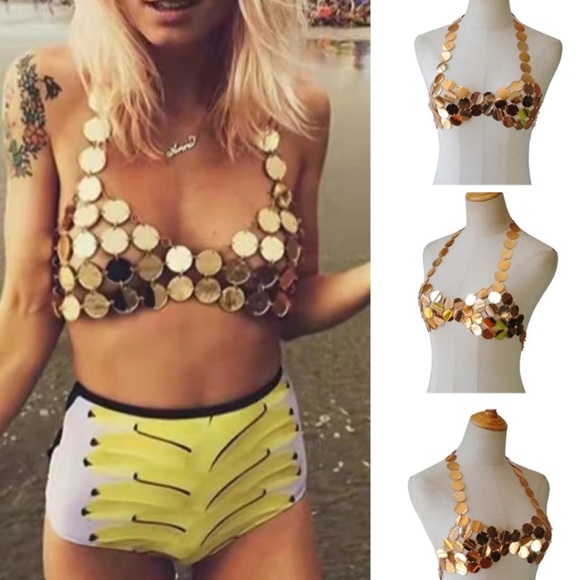 Dolls Kill Other - Brand New Gold Sequin Mirror Ball Disco Bra Top ❤️